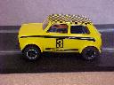 Yellow mini with black chequered roof