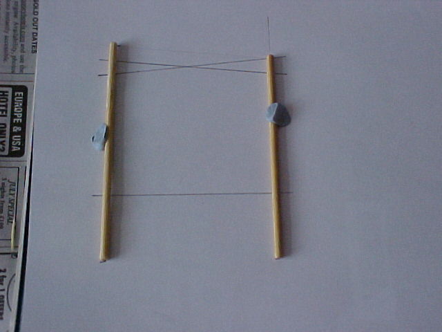 Skewers held on template with Blu-Tack